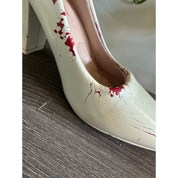 Forever White Block Heel Pumps – Size 6 (Cracked Paint Design) - Picture 7 of 12